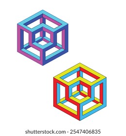 Abstract Colorful Impossible Cubes, 3d Optical Illusion Geometry Design With Vibrant Hues For Creative Designs and Conceptual Art