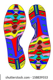 Abstract colorful imprint soles shoes vector isolated on white background. 