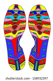 Abstract colorful imprint soles shoes vector isolated on white background. 