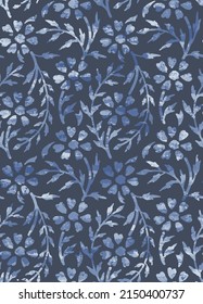 Abstract colorful indigo flower texture pattern. Blue flower and branches monochrome background.