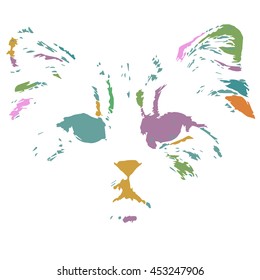 Abstract colorful ink cat portrait isolated on white background