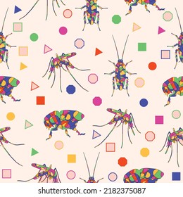 abstract colorful insects cubism surrealism style design decoration seamless pattern premium vector