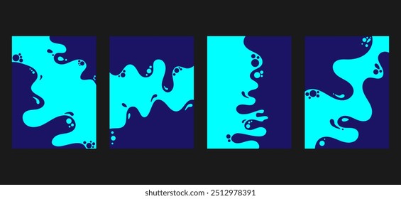 Abstrato colorido cartazes interiores conjunto. ilustração plana de mão desenhando formas líquidas. Arte moderna da moda da impressão. Planos de fundo antigos