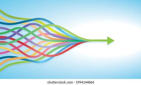 Abstract colorful intertwined arrows. Dimension 16:9 Vector illustration.