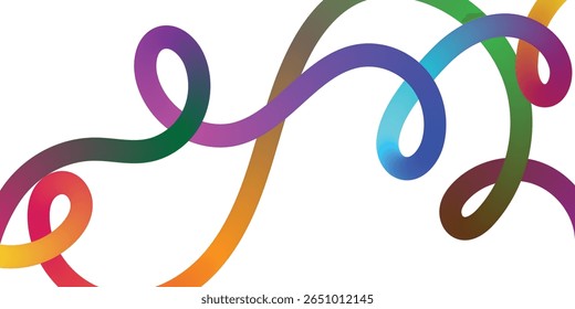 Curvas coloridas abstratas entrelaçadas no fundo branco. Uma imagem abstrata dinâmica que exibe uma variedade de linhas coloridas e interconectadas, criando uma sensação de movimento e energia.