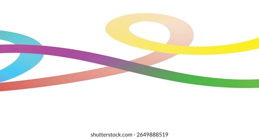 Abstract Colorful Intertwined Lines on Black Background. Dynamic abstract image featuring interconnected swirling lines of vibrant, gradient colors green, yellow, blue, purple, pink against a solid 