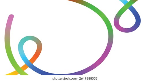 Abstract Colorful Intertwined Lines on Black Background. Dynamic abstract image featuring interconnected swirling lines of vibrant, gradient colors green, yellow, blue, purple, pink against a solid 