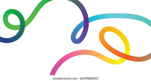 Abstract Colorful Intertwined Ribbon Design on Black Background. A dynamic abstract design features intertwining ribbons of vibrant, gradient colors red, orange, yellow, and purple against a black