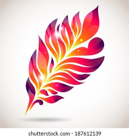 Abstract colorful isolated pink feather