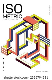 Abstrato colorido isométrico forma geométrica fundo estilo de arte moderna futurista. Modelo de elemento de design pode ser usado para cartaz, pano de fundo, brochura, folheto, folheto, papel de parede, ilustração vetorial