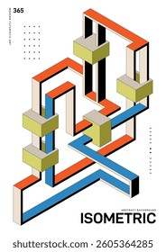 Abstract colorful isometric geometric shape modern futuristic art style isolated on white background. Can be used for backdrop, brochure, flyer, leaflet, wallpaper, vector illustration