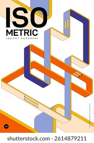 Abstract colorful isometric geometric shape futuristic modern art style. Design element template can be used for poster, backdrop, brochure, flyer, leaflet, wallpaper, vector illustration