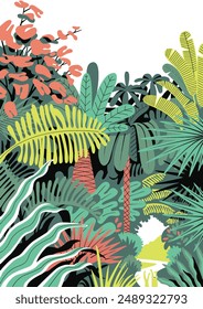 Abstractas colorido jungle garden fresco verde bosque naturaleza ilustración camiseta de moda impresión gráfica Vector de arte