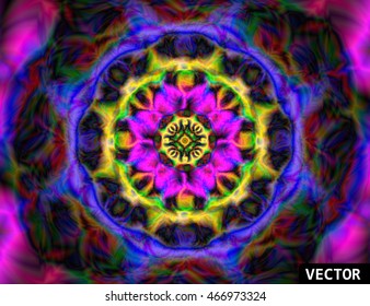 Abstract colorful kaleidoscope. Circle mandala ornament, flower of life. Vector graphic background