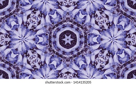 Abstract colorful kaleidoscope seamless pattern. Geometric floral vector background. Mosaic azulejo mandala graphic swatch. Ornamental decorative patterned tile. Home deco wrap, purple boho wallpaper 