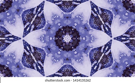 Abstract colorful kaleidoscope seamless pattern. Geometric floral vector background. Mosaic azulejo mandala graphic swatch. Ornamental decorative patterned tile. Home deco wrap, purple boho wallpaper 