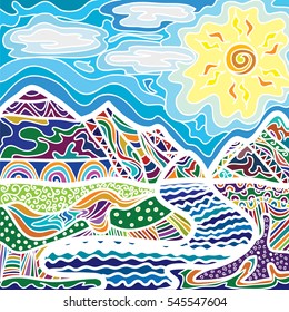 Abstract colorful landscape doodle
vector illustration 