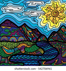 Abstract colorful landscape illustration 
 doodle vector 