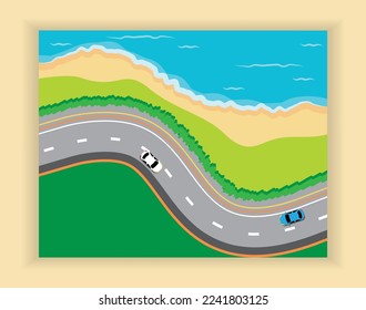 Abstract colorful landscape poster collection. Set of contemporary art beach on top view print templates. Nature backgrounds for your social media. Vector illustration design for poster