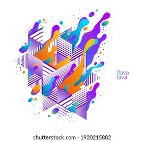 Abstract colorful lava fluids vector illustration with geometric lines, bubble gradients shapes in motion, artistic background graphic element, dynamic modern art liquid forms flowing.