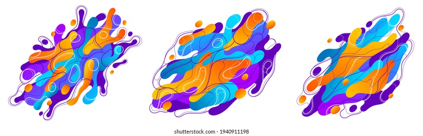 Resumen conjunto de ilustraciones vectoriales de fluidos lava coloridos, formas de gradientes de burbuja en movimiento, colección de elementos gráficos de fondo artístico, formas dinámicas de arte moderno líquido fluyendo.