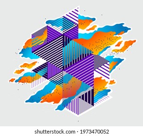Abstract colorful lava fluids vector illustration with geometric lines, bubble gradients shapes in motion, artistic background graphic element, dynamic modern art liquid forms flowing.
