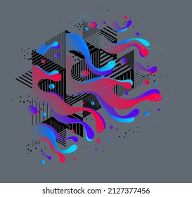 Abstract colorful lava fluids vector illustration with geometric lines, bubble gradients shapes in motion, artistic background graphic element, dynamic modern art liquid forms flowing.