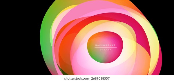 Abstract colorful layers create circular design. Vibrant hues blend, forming dynamic visual effect. Modern background element.