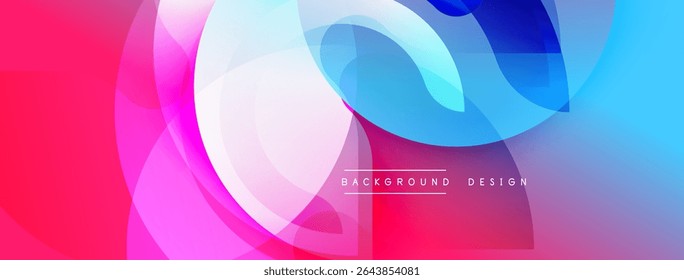 Abstract colorful layers create dynamic flowing shapes. Pink, blue, white hues blend seamlessly, forming modern design element.