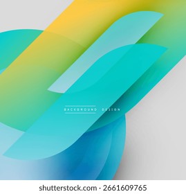 Abstract colorful layers create dynamic flowing shapes. Gradient hues blend, forming modern visual texture. Minimalist design evokes energy, movement.