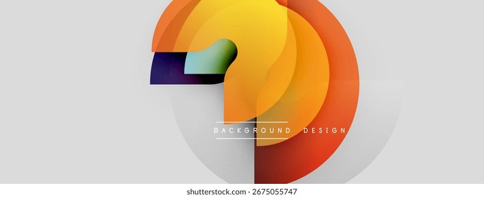 Abstract colorful layers create dynamic circular design. Gradient hues blend, forming modern background element. Minimal text present.