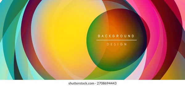 Abstract colorful layers create dynamic circular pattern. Bright gradients suggest movement, depth, modern aesthetic.