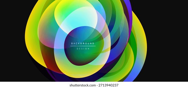 Abstractas capas de colores crean un diseño circular dinámico. Los tonos vibrantes se mezclan, formando un elemento de fondo moderno. El texto lee el diseño de fondo.