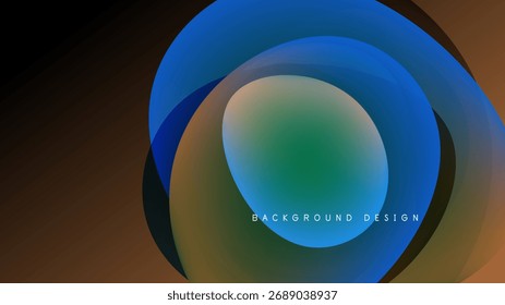 Abstract colorful layers create flowing circular design. Gradient hues blend, forming dynamic visual effect. Background is dark.