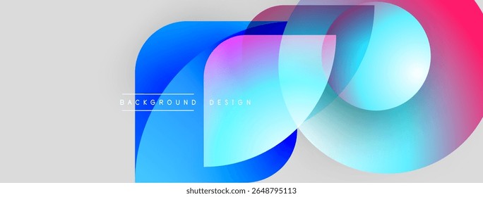 Camadas coloridas abstratas se sobrepõem. Os elementos de design modernos criam um impacto visual vibrante. Gradientes de luz sugerem profundidade, movimento.