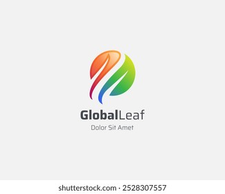 Abstract colorful leaf circle logo gradient