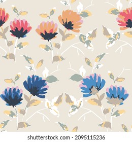 Abstract colorful leaf pattern on beige background.