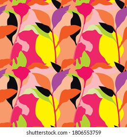 Abstract colorful leafs Seamless Pattern Design Pop art colors