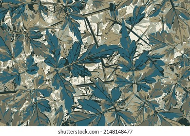 Resumen de hojas coloridas y patrones de textura de ramas. Fondo de color negro, azul y beige de la textura grunge colorida del otoño.