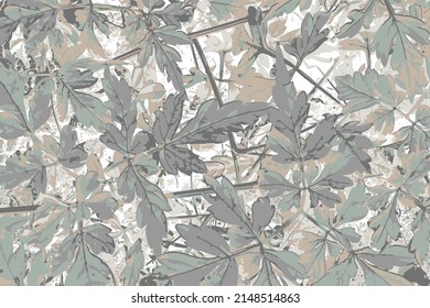 Abstract colorful leaves and branches texture pattern. Grey, green and beige spring colorful grunge leaf texture background.