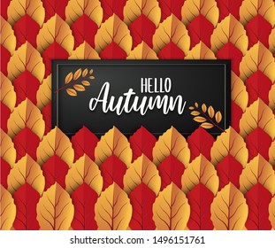 Abstract colorful leaves decorated  background for  Hello Autumn advertising header or banner design. Vector Illustration.