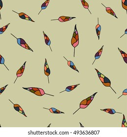Abstract colorful leaves on light gray background. Seamless vector pattern.