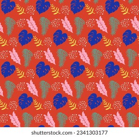 Abstract. Colorful leaves pattern seamless summer background. Vector.