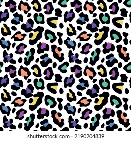 Abstract colorful leopard seamless pattern. Animal skin camouflage background design. Vector illustration.