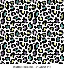 Abstract colorful leopard seamless pattern. Animal skin camouflage background design. Vector illustration.
