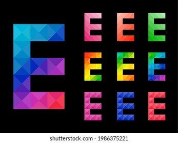 Abstract colorful letter E 3D icon logo set. Suitable for corporate or app identity design isolated on black background.