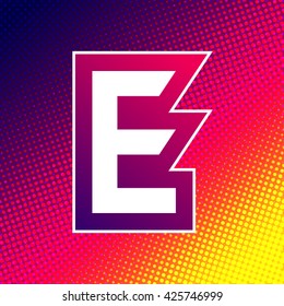 Abstract colorful letter E on halftone background. Vector design template element for your identity or application