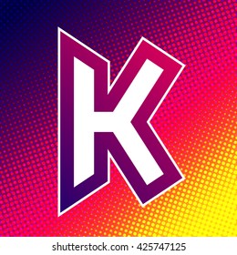 Abstract colorful letter K on halftone background. Vector design template element for your identity or application