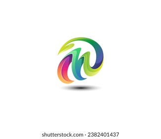 Abstract colorful letter m with leaf logo gradient