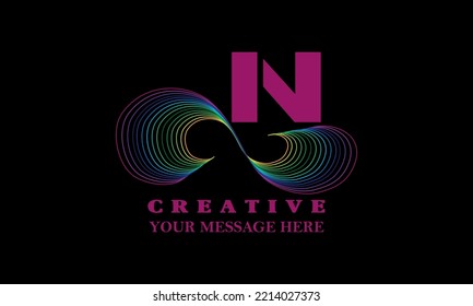 Abstract colorful letter N logo. Linear creative monogram symbol.